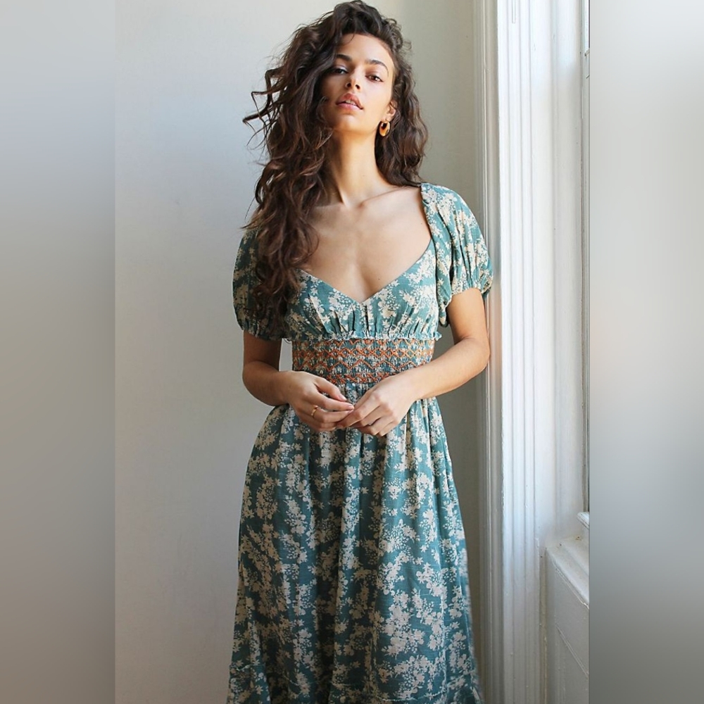 Free People Ellie Printed Milkmaid Style Dress